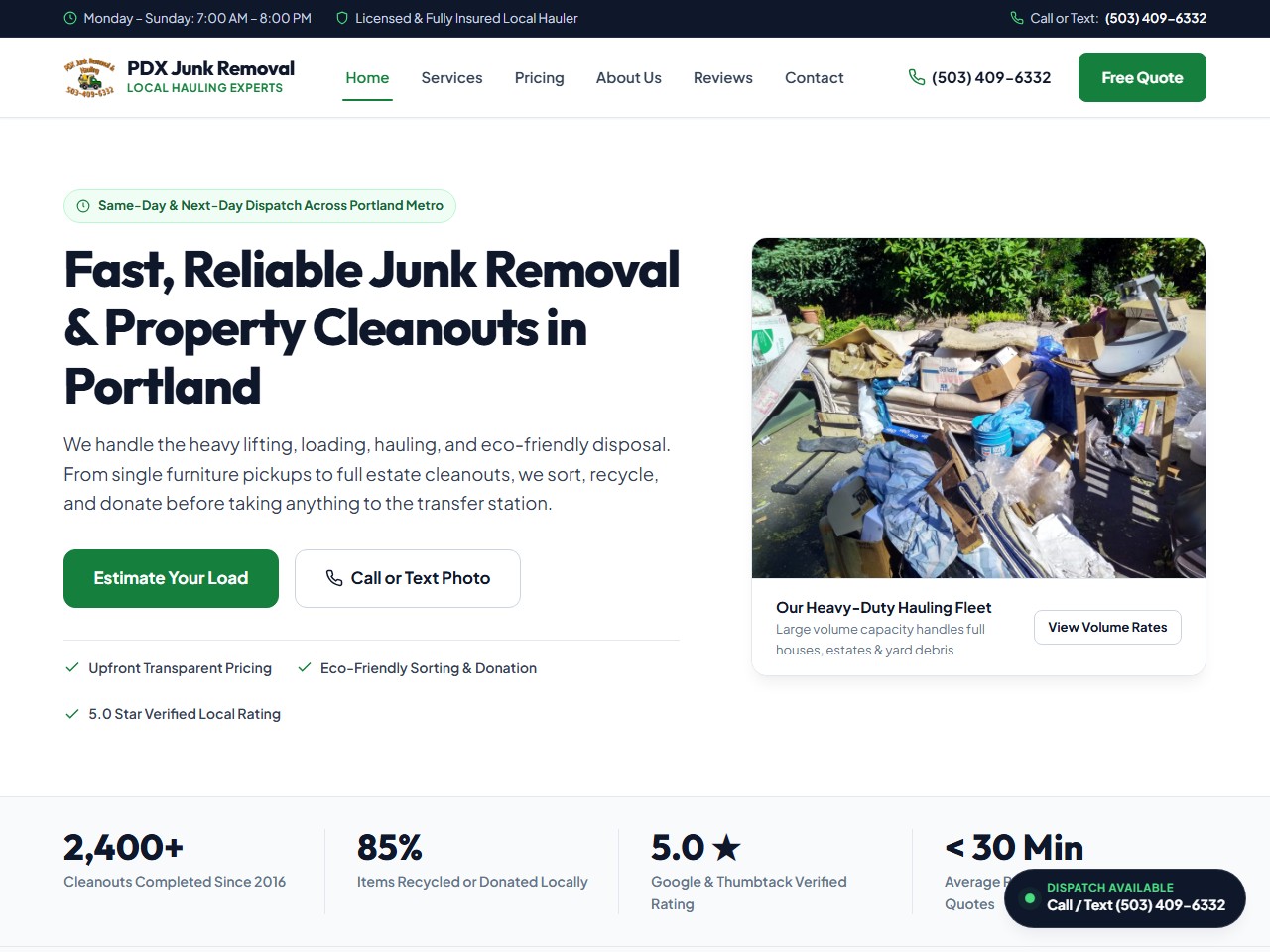 Interface design for PDX Junk Removal
