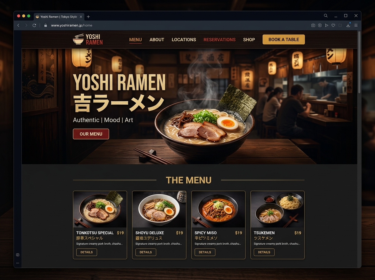 Interface design for Yoshi Ramen